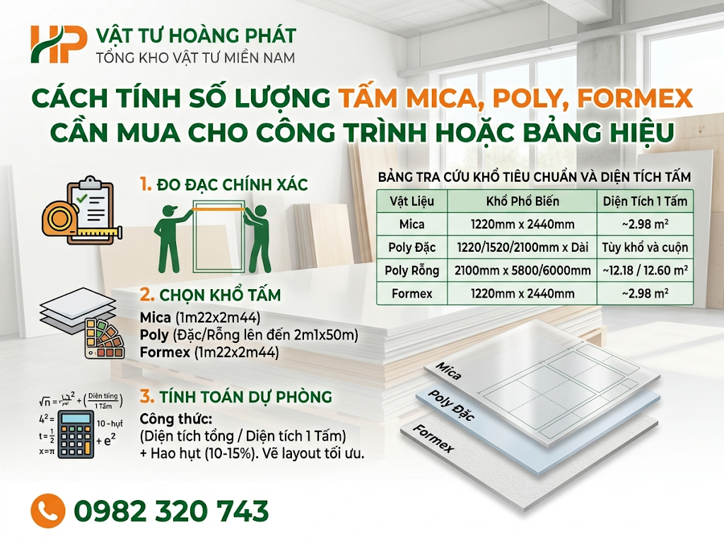 Cách tính số lượng tấm mica, poly
