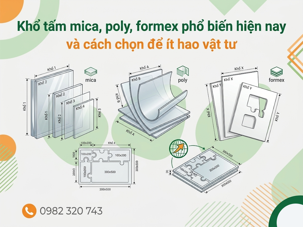 Khổ tấm mica, poly, formex phổ biến hiện nay và cách chọn để ít hao vật tư