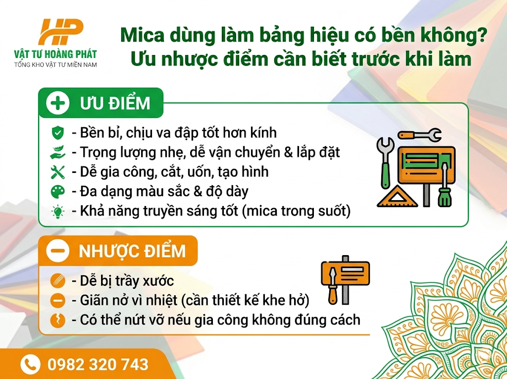 Mica dùng làm bảng hiệu có bền không