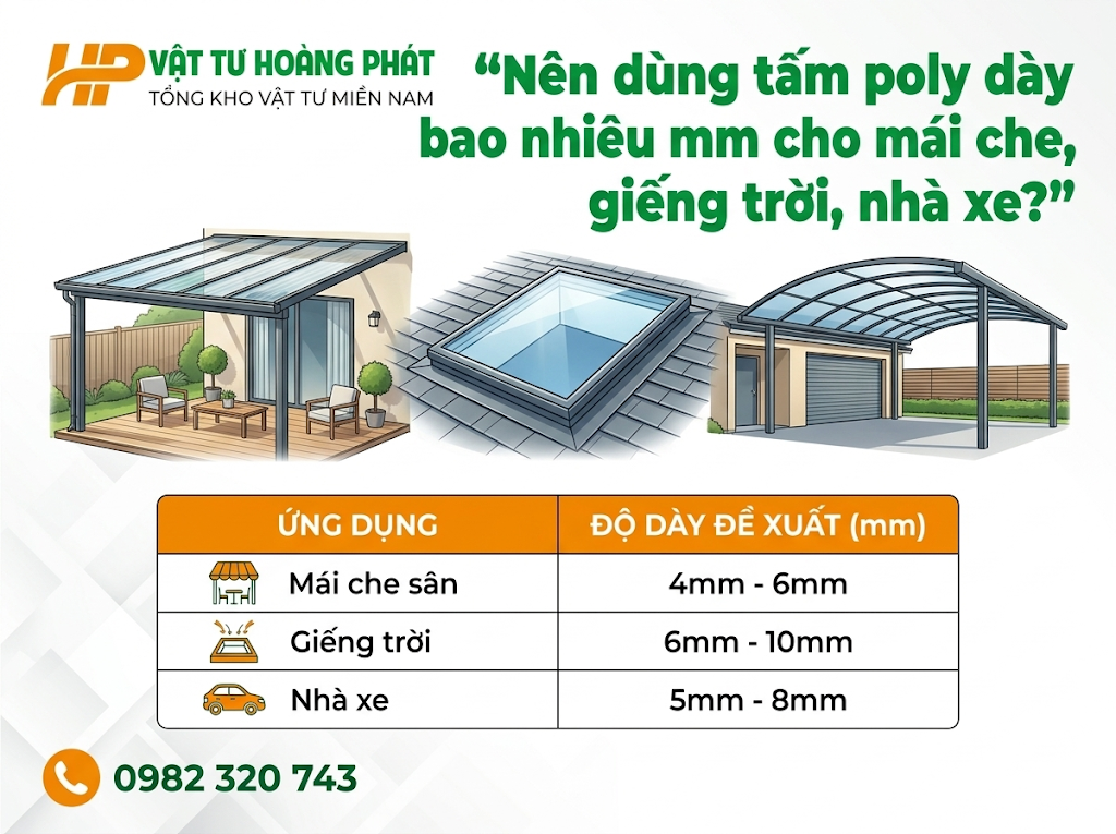 Nên dùng tấm poly dày bao nhiêu mm