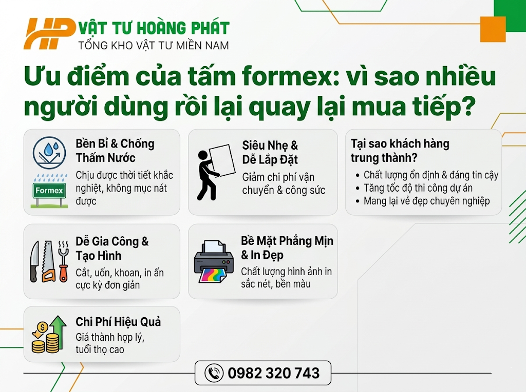 Ưu điểm của tấm formex: vì sao nhiều người dùng rồi lại quay lại mua tiếp