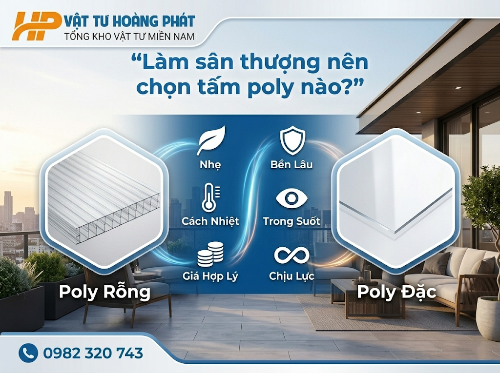 Làm sân thượng nên chọn tấm poly nào