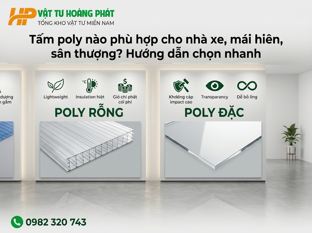 Tấm poly nào phù hợp cho nhà xe, mái hiên, sân thượng? Hướng dẫn chọn nhanh
