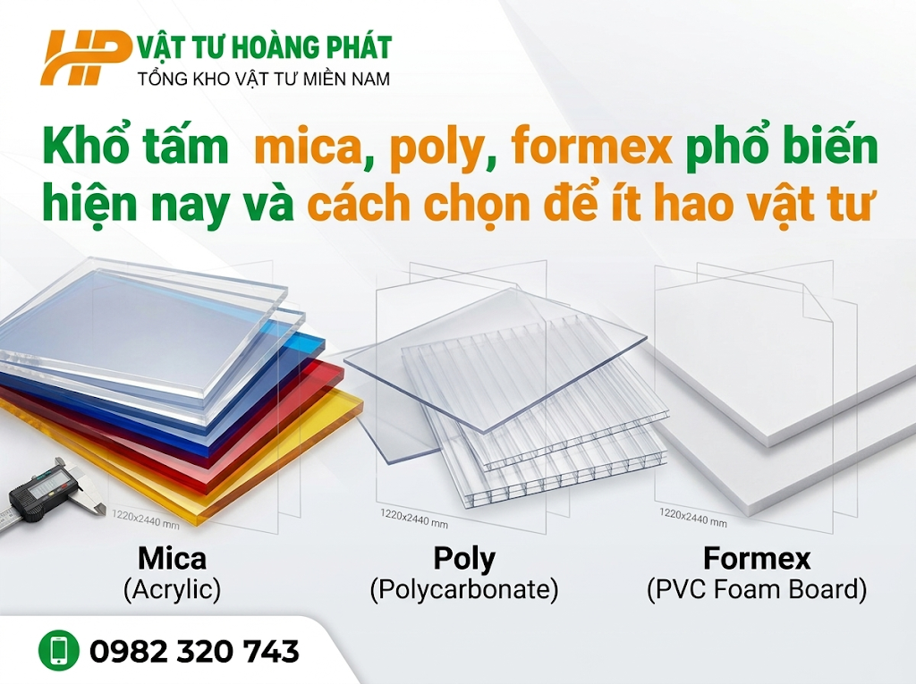 Khổ tấm mica, poly, formex phổ biến hiện nay và cách chọn để ít hao vật tư