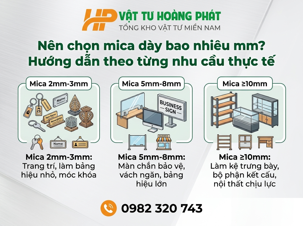 Nên chọn mica dày bao nhiêu mm? Hướng dẫn theo từng nhu cầu thực tế